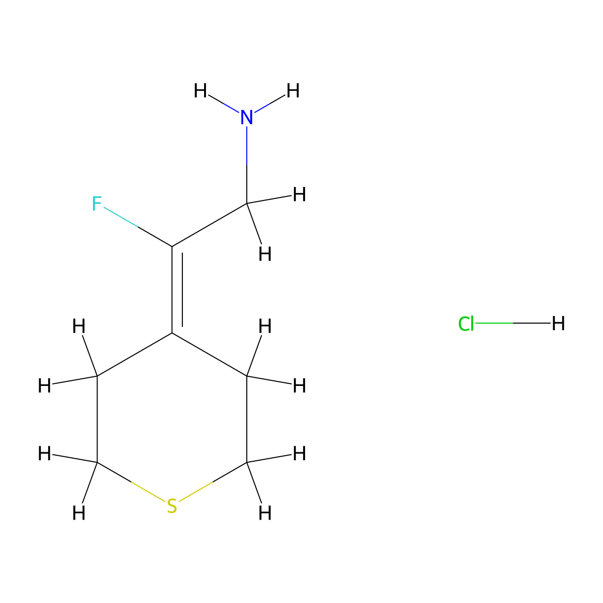 2-Fluoro-2-(thian-4-ylidene)ethanamine;hydrochloride molecular structure, CAS 2503207-30-3