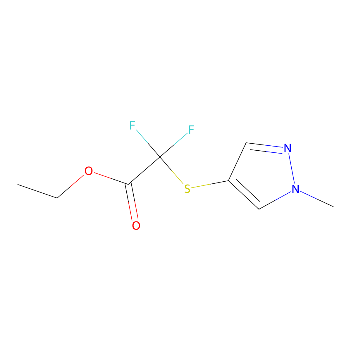 Ethyl 2,2-difluoro-2-(1-methylpyrazol-4-yl)sulfanylacetate molecular structure, CAS 2503207-39-2