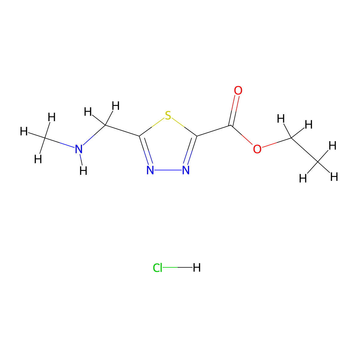 Ethyl5-[(methylamino)methyl]-1,3,4-thiadiazole-2-carboxylatehydrochloride molecular structure, CAS 2503207-45-0