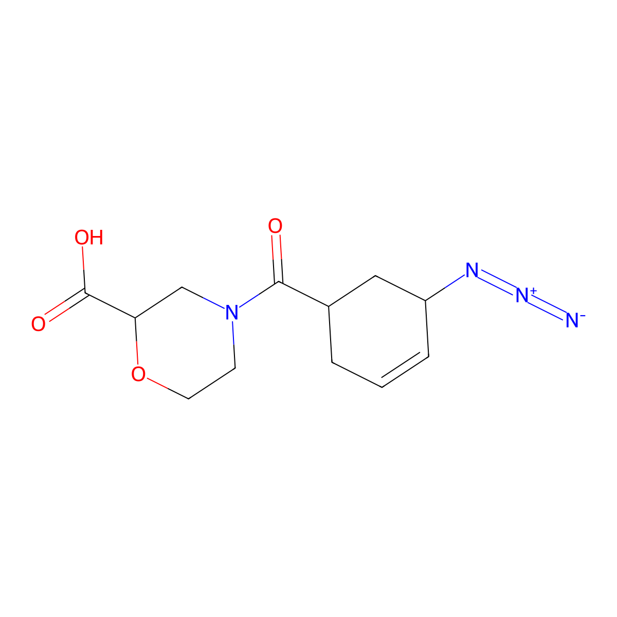 4-(5-Azidocyclohex-3-ene-1-carbonyl)morpholine-2-carboxylic acid molecular structure, CAS 2503207-57-4