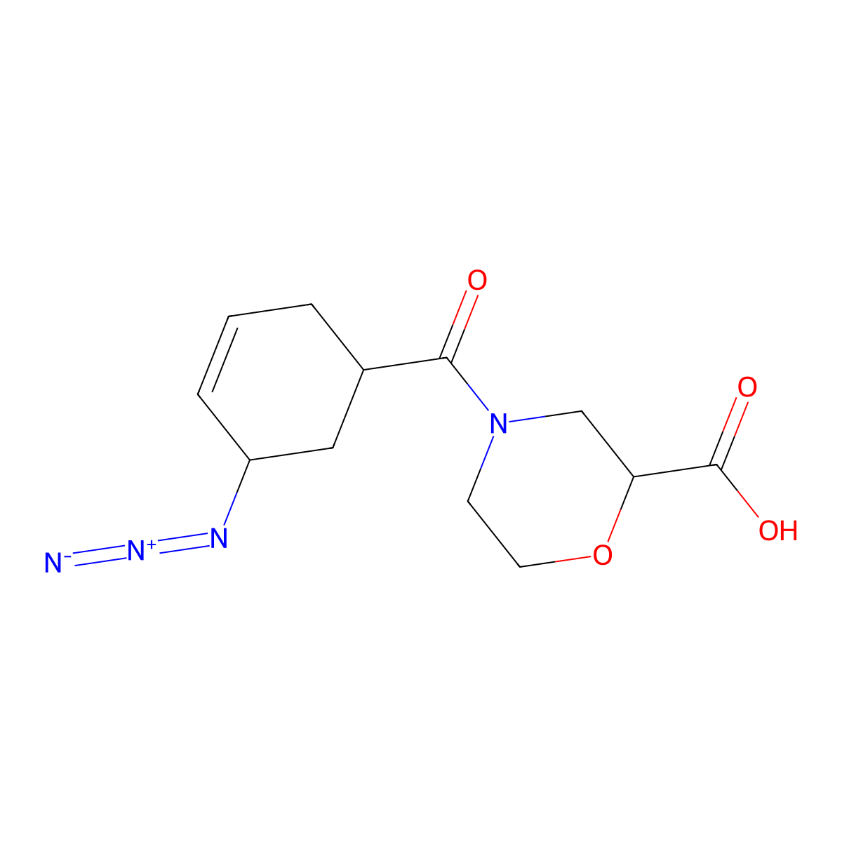 4-(5-Azidocyclohex-3-ene-1-carbonyl)morpholine-2-carboxylic acid molecular structure, CAS 2503207-57-4