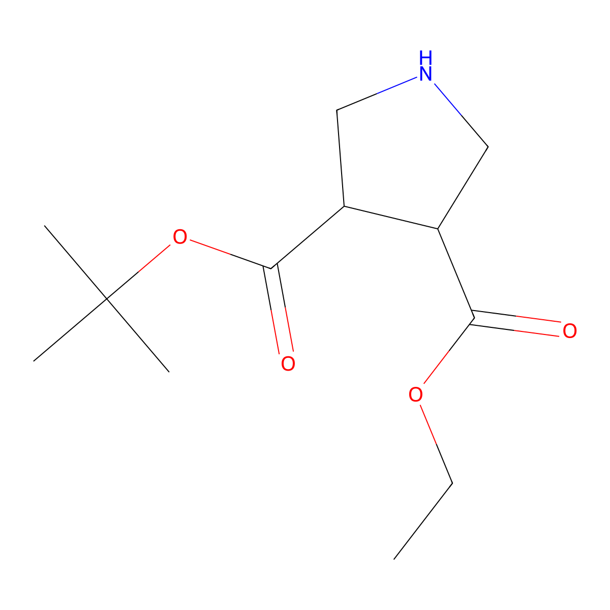 3-Tert-butyl 4-ethyl pyrrolidine-3,4-dicarboxylate molecular structure, CAS 2503207-75-6
