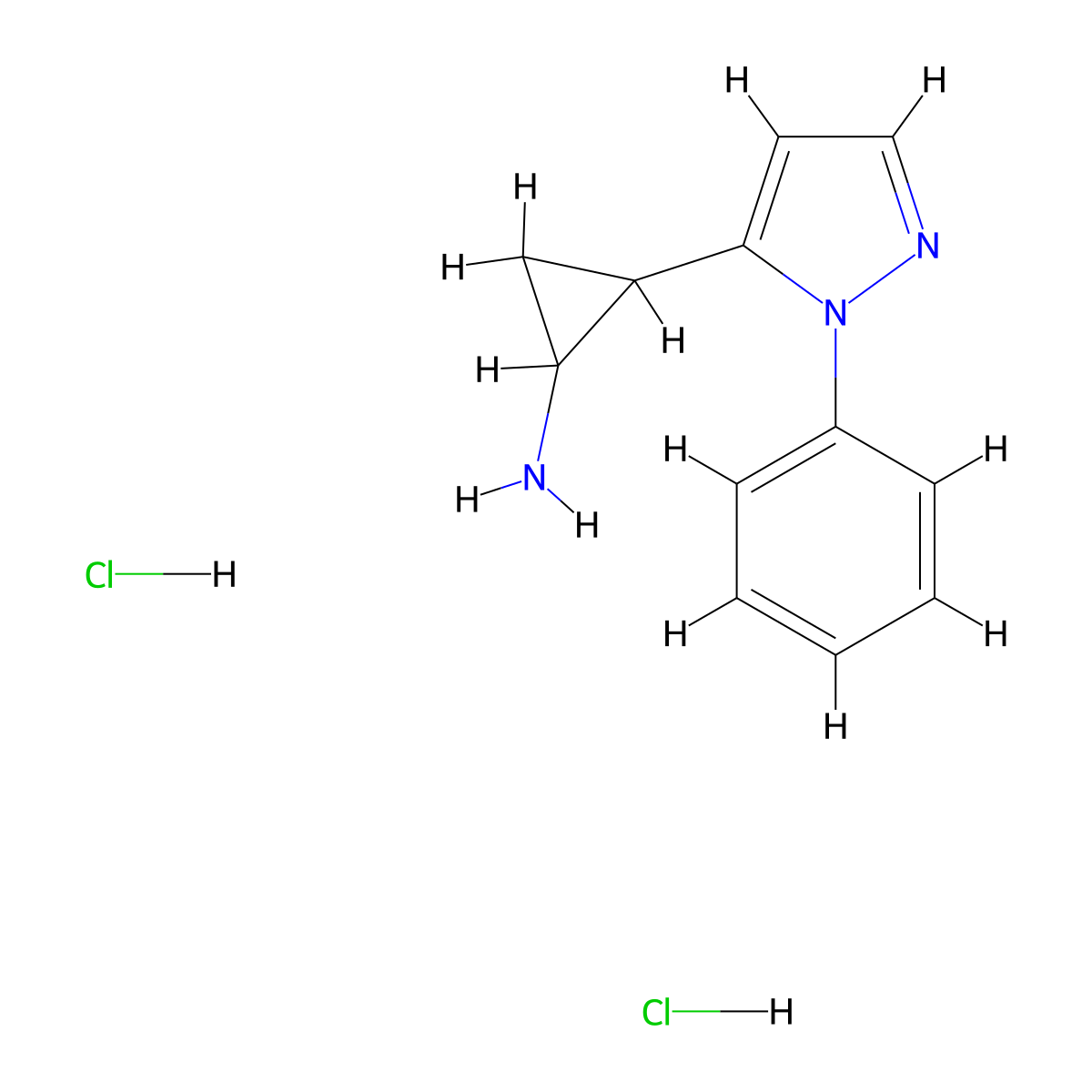 2-(1-phenyl-1H-pyrazol-5-yl)cyclopropan-1-amine dihydrochloride molecular structure, CAS 2503207-82-5