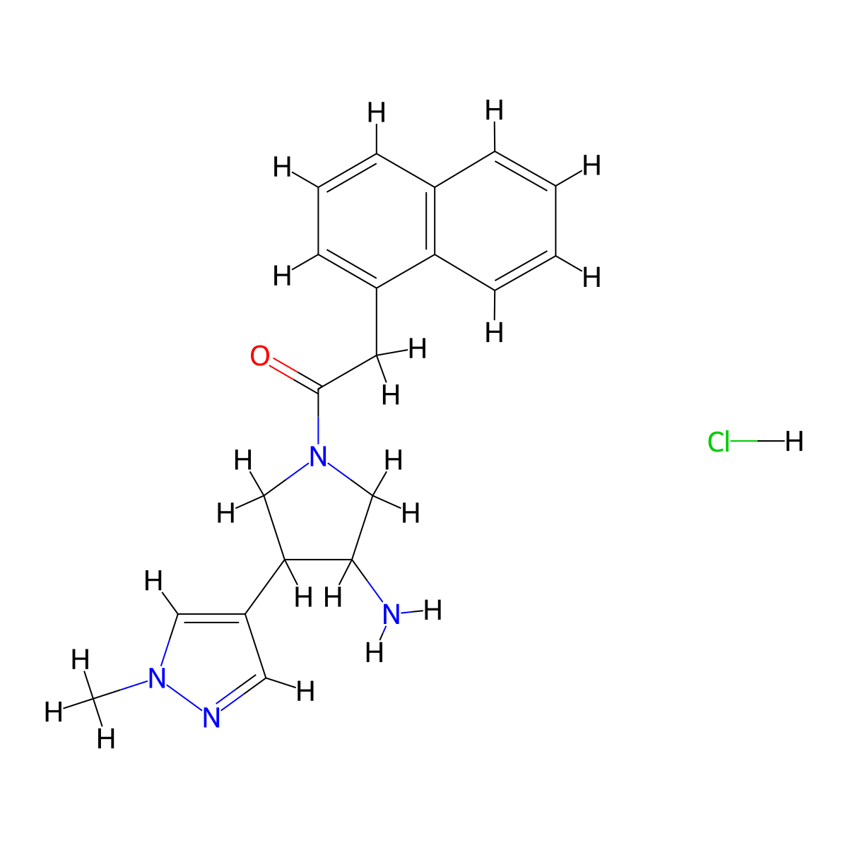 1-[3-amino-4-(1-methyl-1H-pyrazol-4-yl)pyrrolidin-1-yl]-2-(naphthalen-1-yl)ethan-1-one hydrochloride molecular structure, CAS 2503207-85-8
