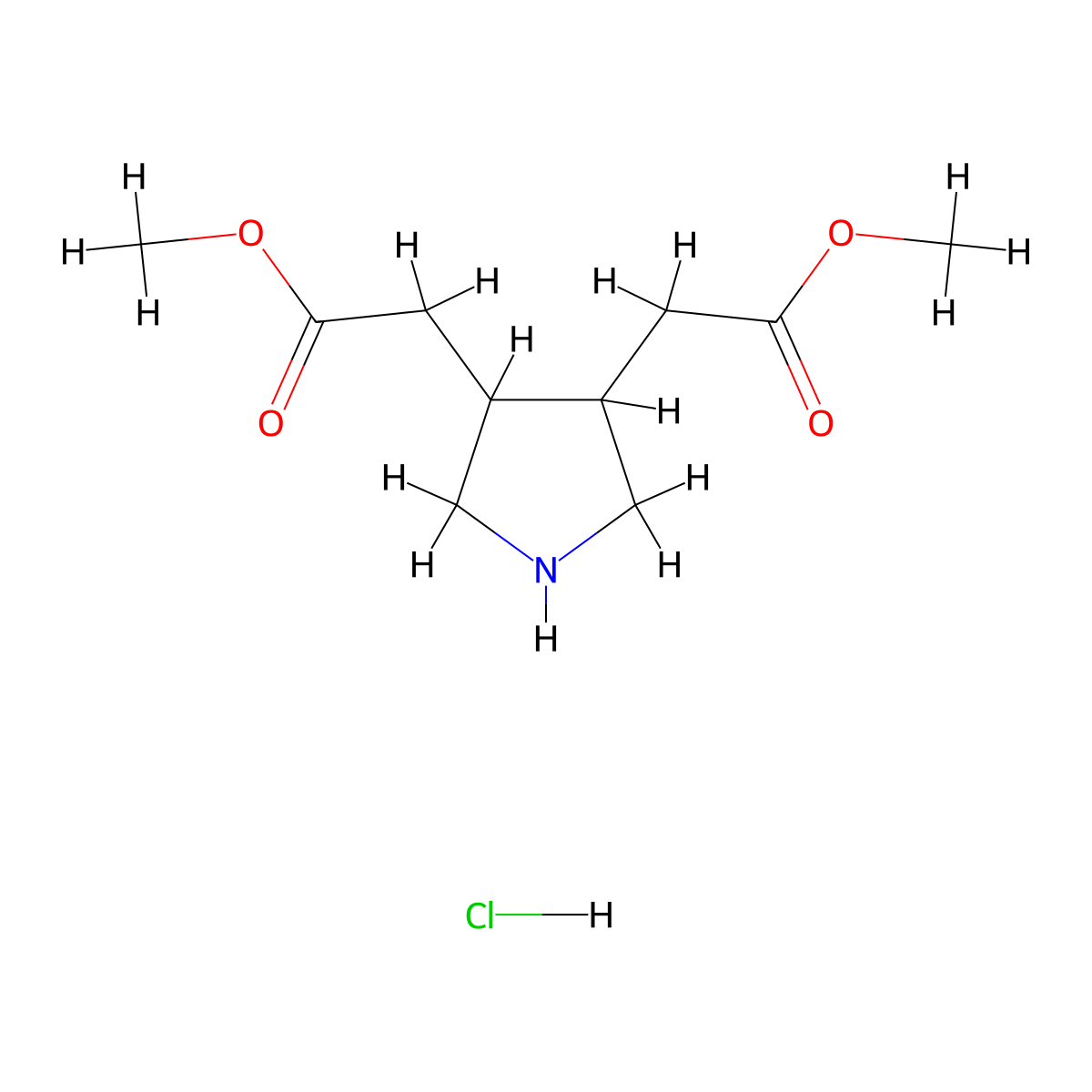 Methyl 2-[4-(2-methoxy-2-oxoethyl)pyrrolidin-3-yl]acetate hydrochloride molecular structure, CAS 2503207-86-9