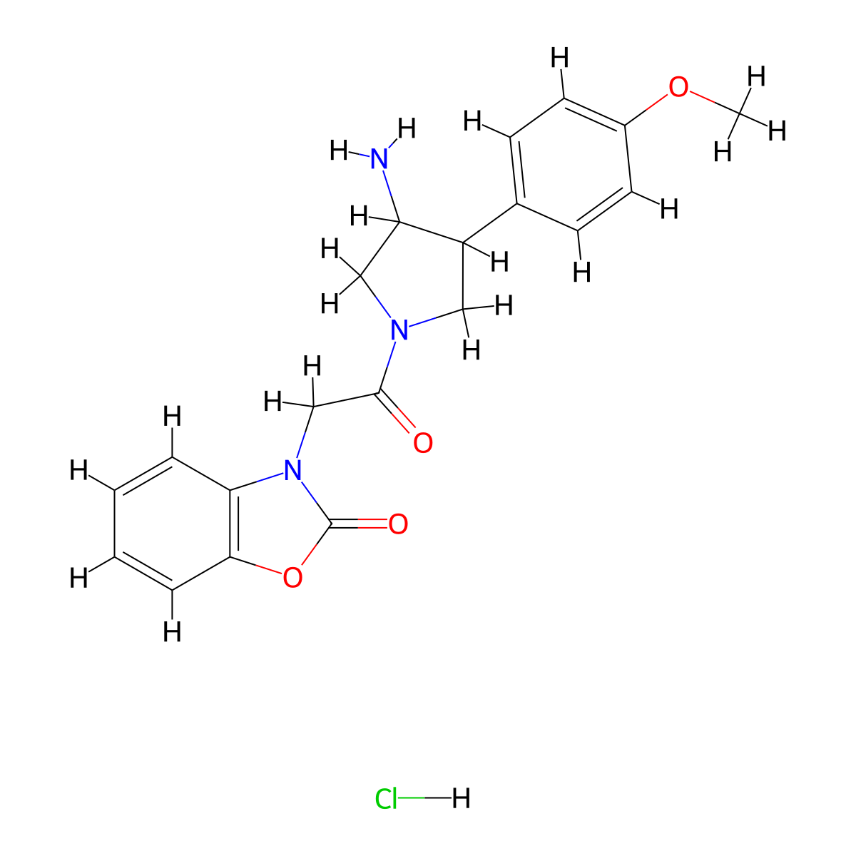 3-{2-[3-Amino-4-(4-methoxyphenyl)pyrrolidin-1-yl]-2-oxoethyl}-2,3-dihydro-1,3-benzoxazol-2-one hydrochloride molecular structure, CAS 2503207-90-5