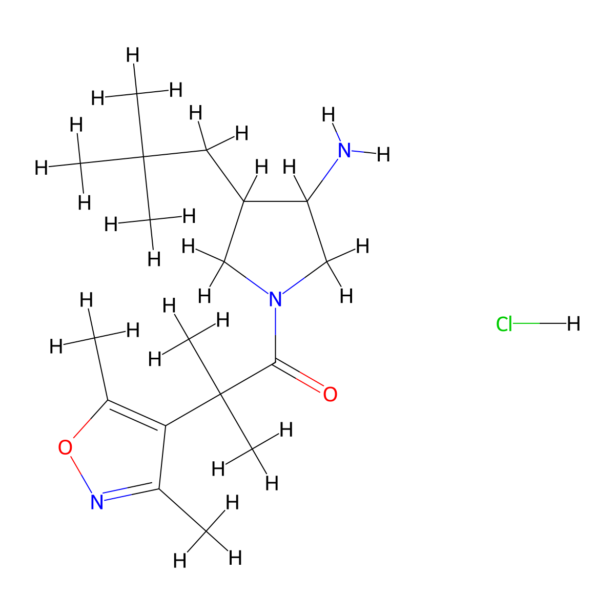 1-[3-Amino-4-(2,2-dimethylpropyl)pyrrolidin-1-yl]-2-(3,5-dimethyl-1,2-oxazol-4-yl)-2-methylpropan-1-one hydrochloride molecular structure, CAS 2503207-92-7