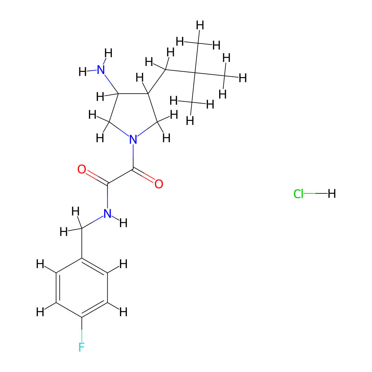 2-[3-amino-4-(2,2-dimethylpropyl)pyrrolidin-1-yl]-N-[(4-fluorophenyl)methyl]-2-oxoacetamide hydrochloride molecular structure, CAS 2503208-01-1