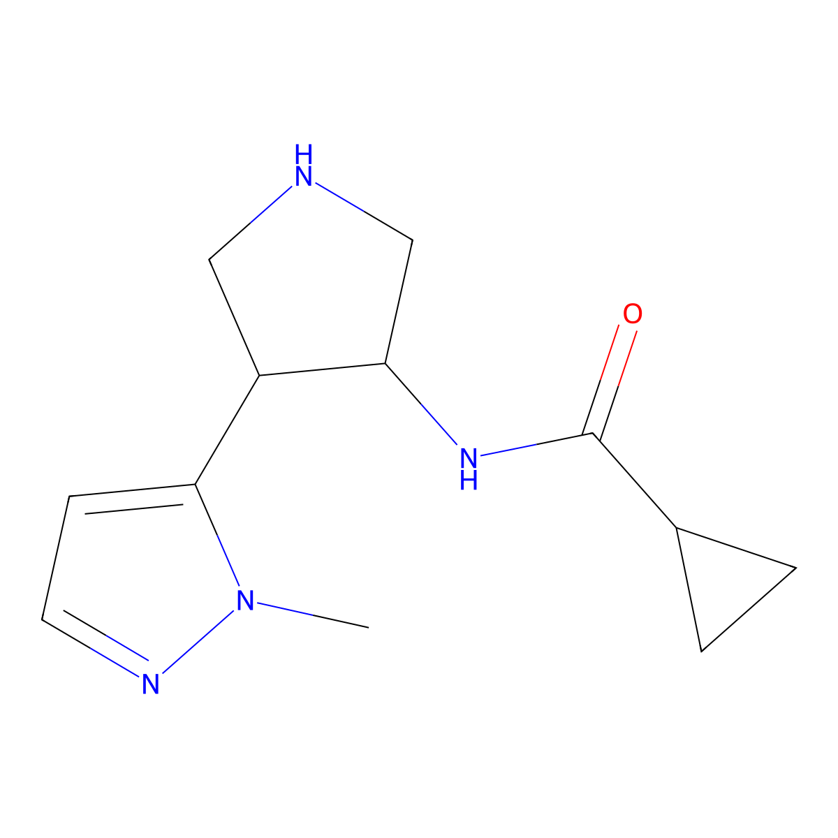 N-[4-(1-methyl-1H-pyrazol-5-yl)pyrrolidin-3-yl]cyclopropanecarboxamide molecular structure, CAS 2503208-03-3