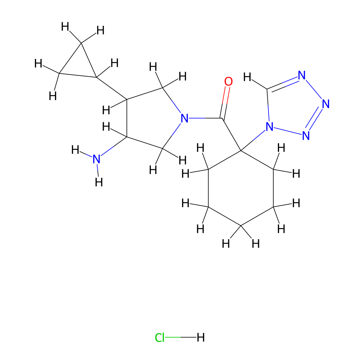 4-cyclopropyl-1-[1-(1H-1,2,3,4-tetrazol-1-yl)cyclohexanecarbonyl]pyrrolidin-3-amine hydrochloride molecular structure, CAS 2503208-12-4