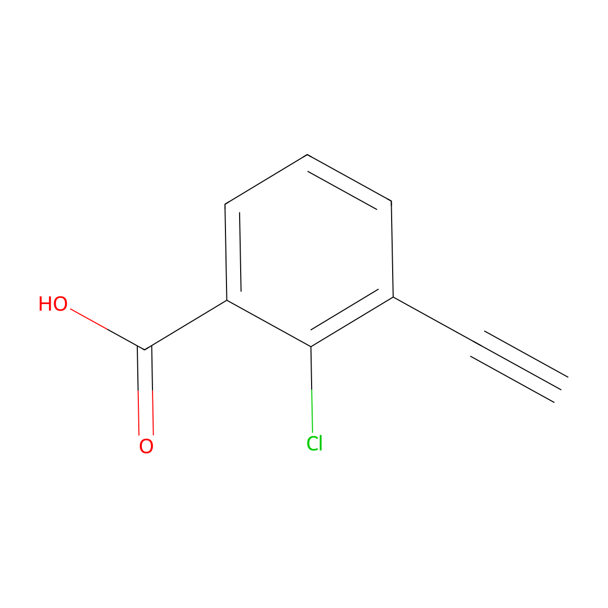 2-Chloro-3-ethynylbenzoic acid molecular structure, CAS 2503208-24-8