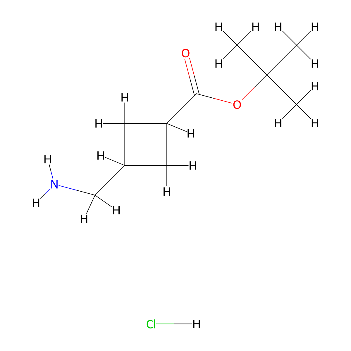 Tert-butyl 3-(aminomethyl)cyclobutane-1-carboxylate hydrochloride molecular structure, CAS 2503208-36-2