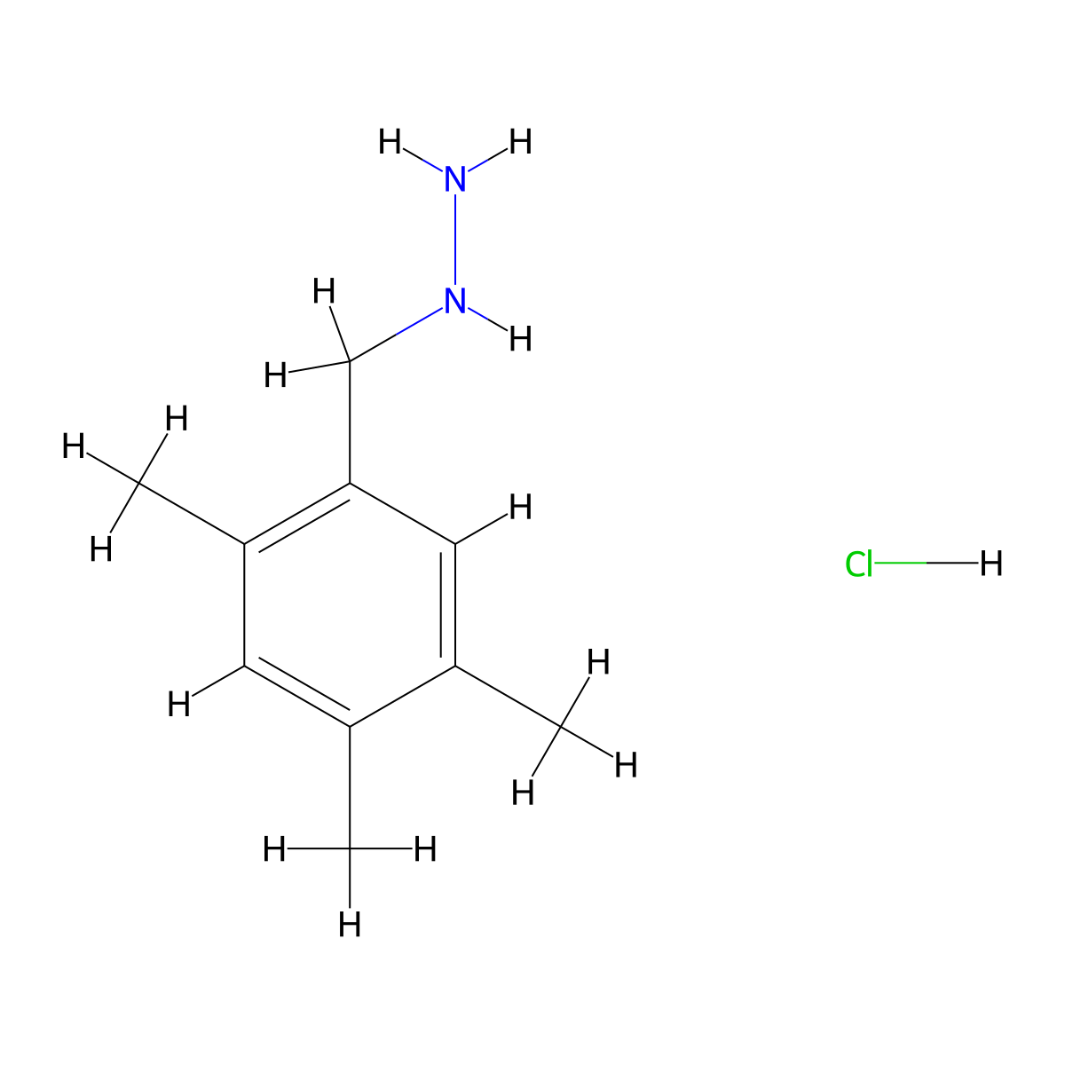 ((2,4,5-Trimethylphenyl)methyl)hydrazine hydrochloride molecular structure, CAS 2503208-83-9