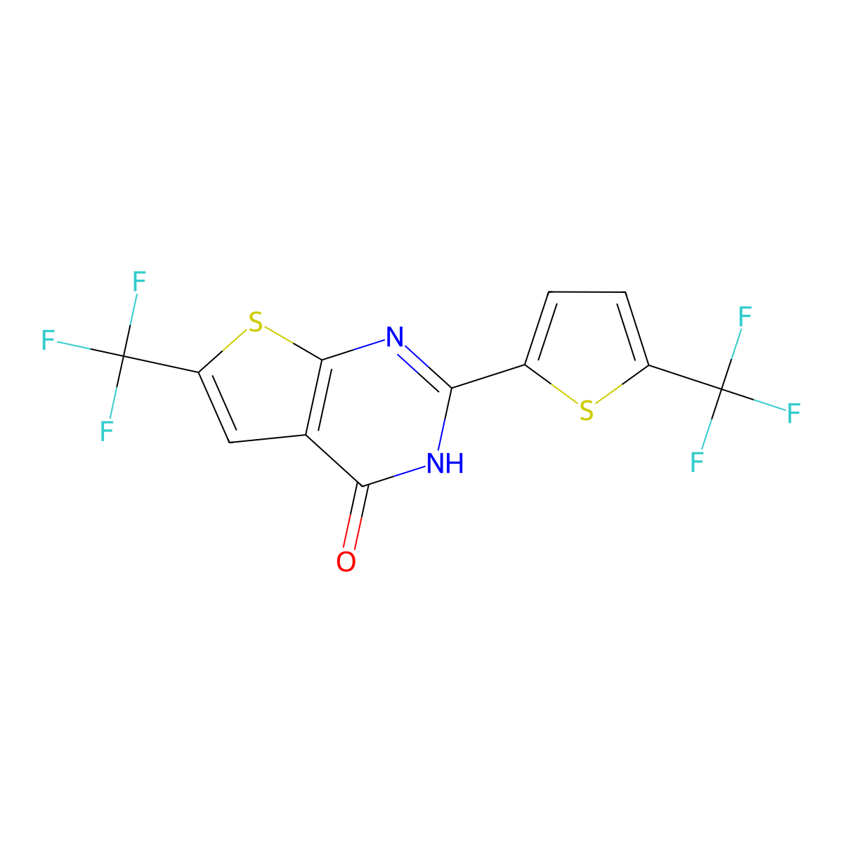 6-(trifluoromethyl)-2-[5-(trifluoromethyl)thiophen-2-yl]-3H,4H-thieno[2,3-d]pyrimidin-4-one molecular structure, CAS 2503208-86-2