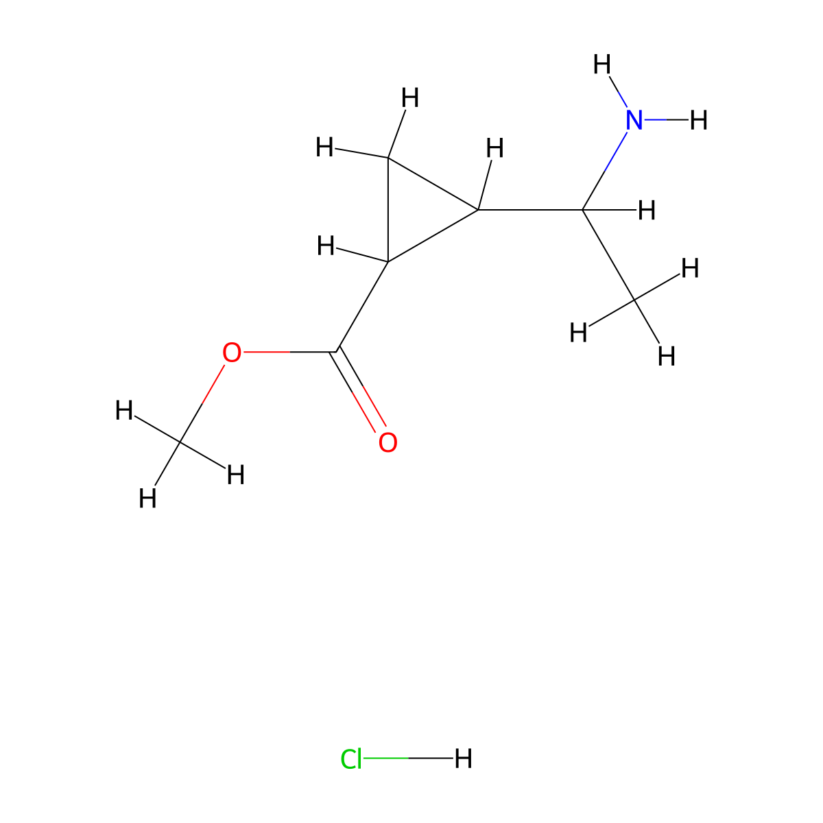 Methyl 2-(1-aminoethyl)cyclopropane-1-carboxylate hydrochloride molecular structure, CAS 2503209-00-3