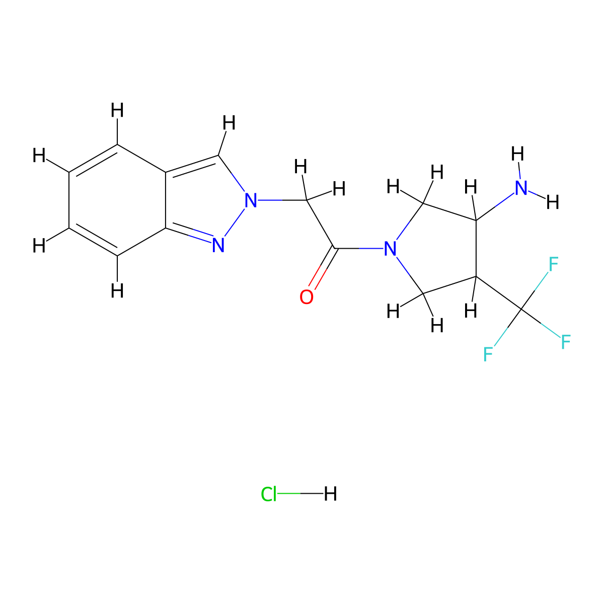 1-[3-amino-4-(trifluoromethyl)pyrrolidin-1-yl]-2-(2H-indazol-2-yl)ethan-1-one hydrochloride molecular structure, CAS 2503209-08-1
