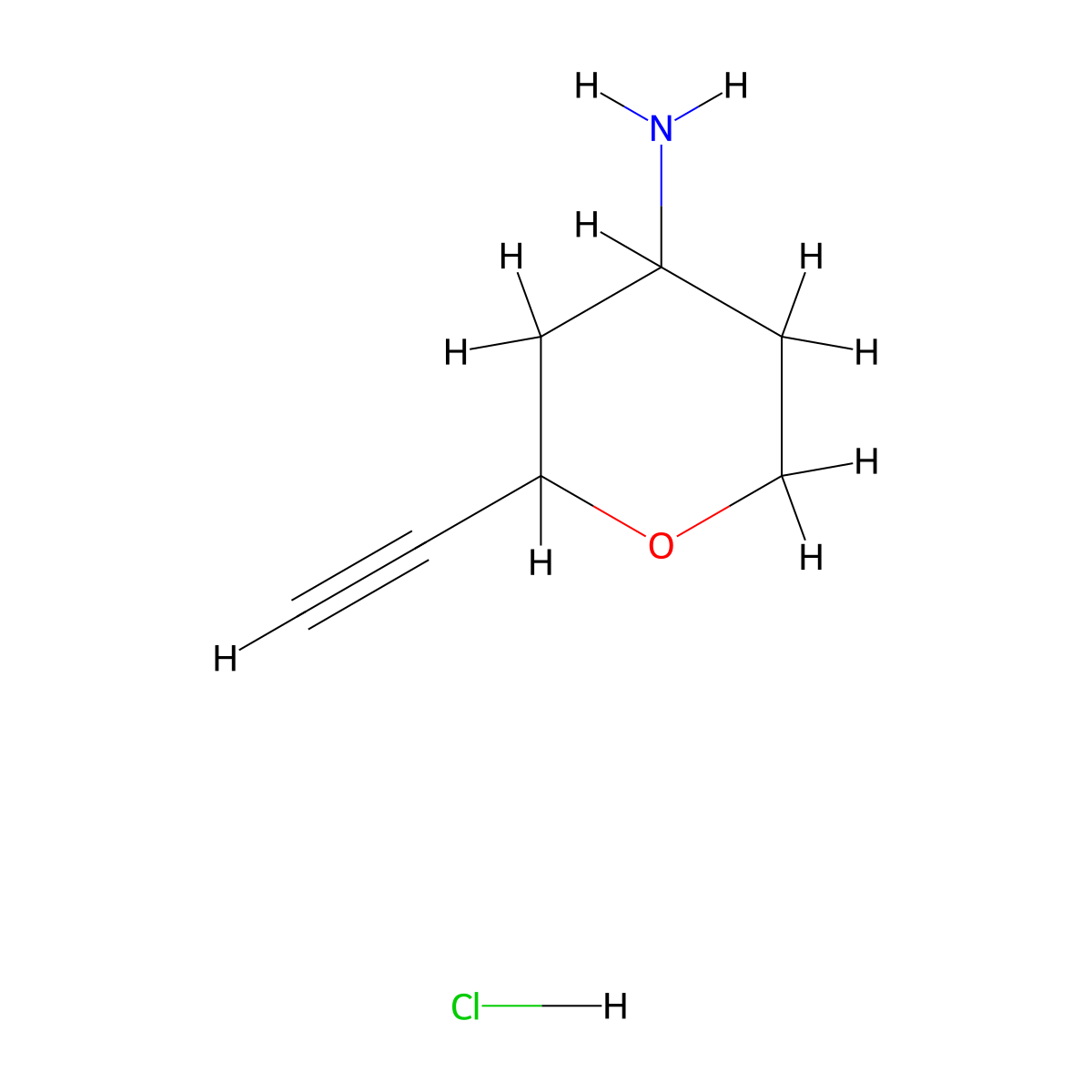 2-Ethynyloxan-4-amine hydrochloride molecular structure, CAS 2503209-13-8