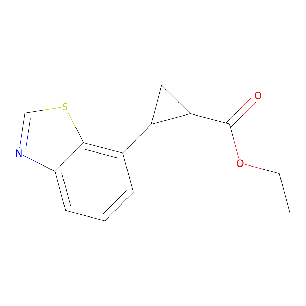 Ethyl 2-(1,3-benzothiazol-7-yl)cyclopropane-1-carboxylate molecular structure, CAS 2503209-19-4