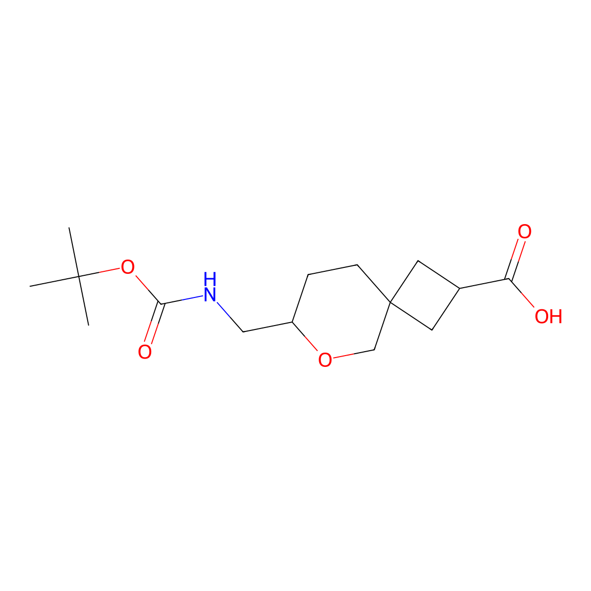 7-((((Tert-butoxy)carbonyl)amino)methyl)-6-oxaspiro(3.5)nonane-2-carboxylic acid molecular structure, CAS 2503209-39-8