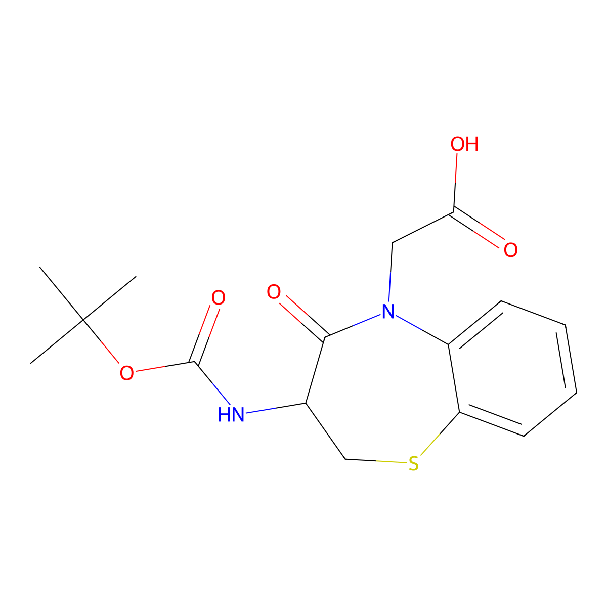 (S)-2-(3-((tert-Butoxycarbonyl)amino)-4-oxo-3,4-dihydrobenzo[b][1,4]thiazepin-5(2H)-yl)acetic acid molecular structure, CAS 250349-13-4