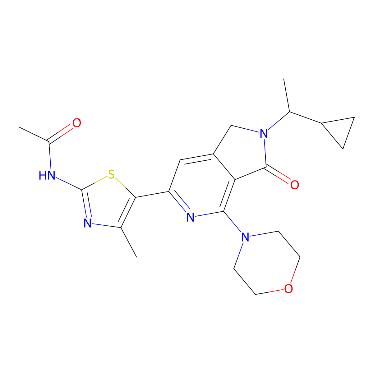 (S)-N-(5-(2-(1-cyclopropylethyl)-4-morpholino-3-oxo-2,3-dihydro-1H-pyrrolo[3,4-c]pyridin-6-yl)-4-methylthiazol-2-yl)acetamide molecular structure, CAS 2504036-13-7