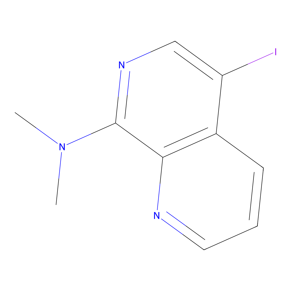 5-iodo-N,N-dimethyl-1,7-naphthyridin-8-amine molecular structure, CAS 2504201-66-3