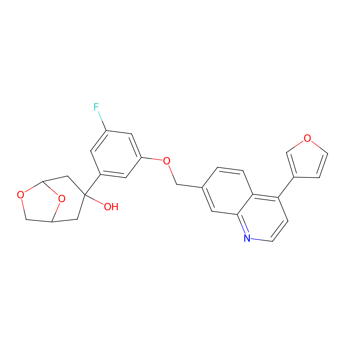 3-(3-Fluoro-5-((4-(furan-3-YL)quinolin-7-YL)methoxy)phenyl)-6,8-dioxabicyclo[3.2.1]octan-3-OL molecular structure, CAS 2504201-75-4