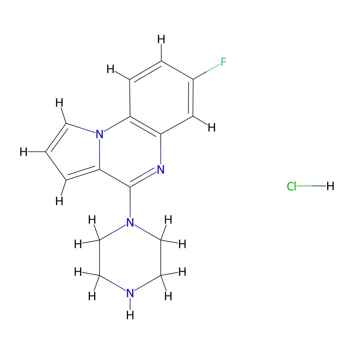7-Fluoro-4-piperazin-1-ylpyrrolo[1,2-a]quinoxaline hydrochloride molecular structure, CAS 2504202-57-5