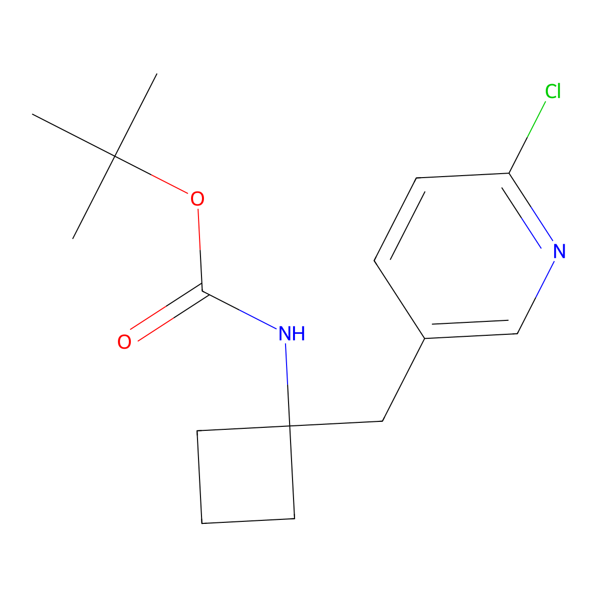 tert-butyl N-{1-[(6-chloropyridin-3-yl)methyl]cyclobutyl}carbamate molecular structure, CAS 2504203-39-6