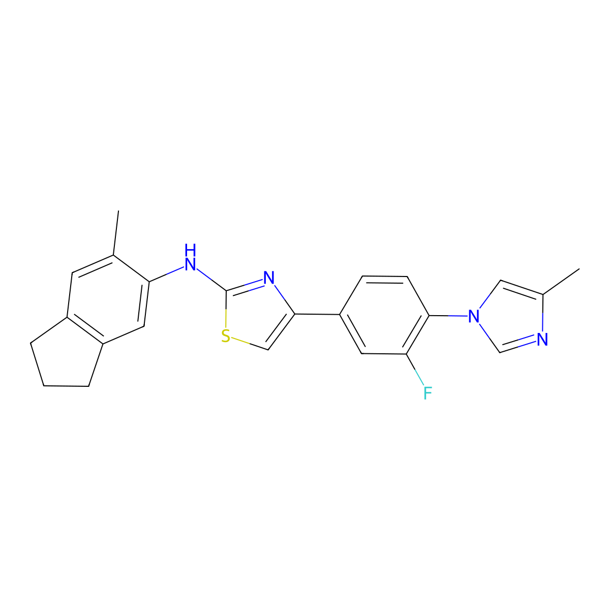 4-(3-Fluoro-4-(4-methyl-1H-imidazol-1-YL)phenyl)-N-(6-methyl-2,3-dihydro-1H-inden-5-YL)thiazol-2-amine molecular structure, CAS 2504204-00-4