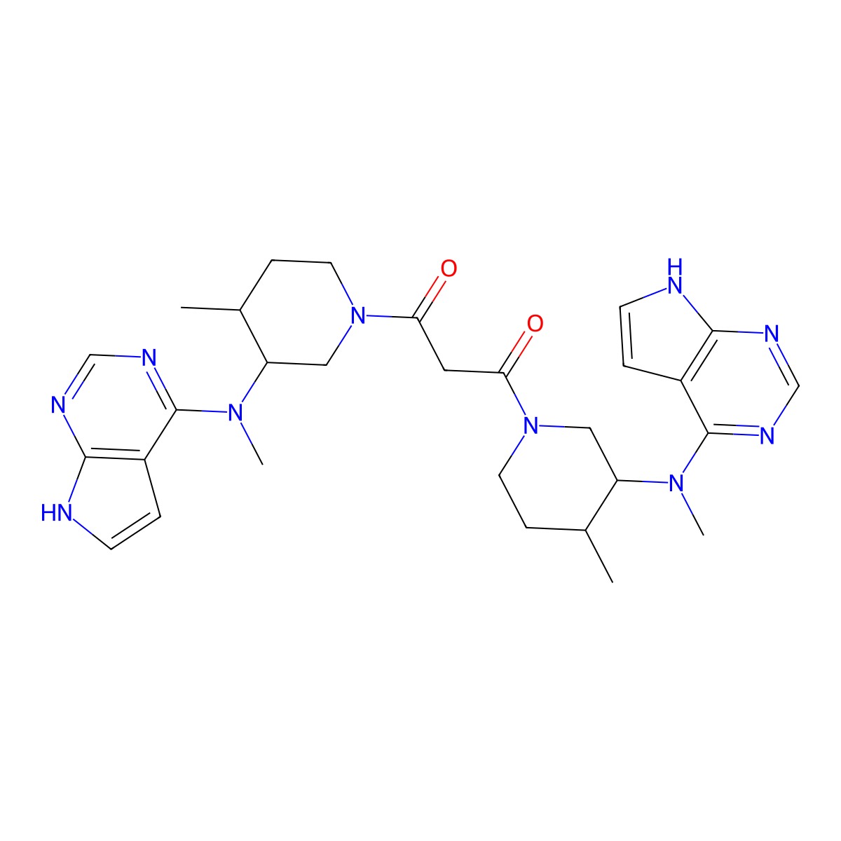1,3-bis((3R,4R)-4-methyl-3-(methyl(7H-pyrrolo[2,3-d]pyrimidin-4-yl)amino)piperidin-1-yl)propane-1,3-dione molecular structure, CAS 2504210-41-5