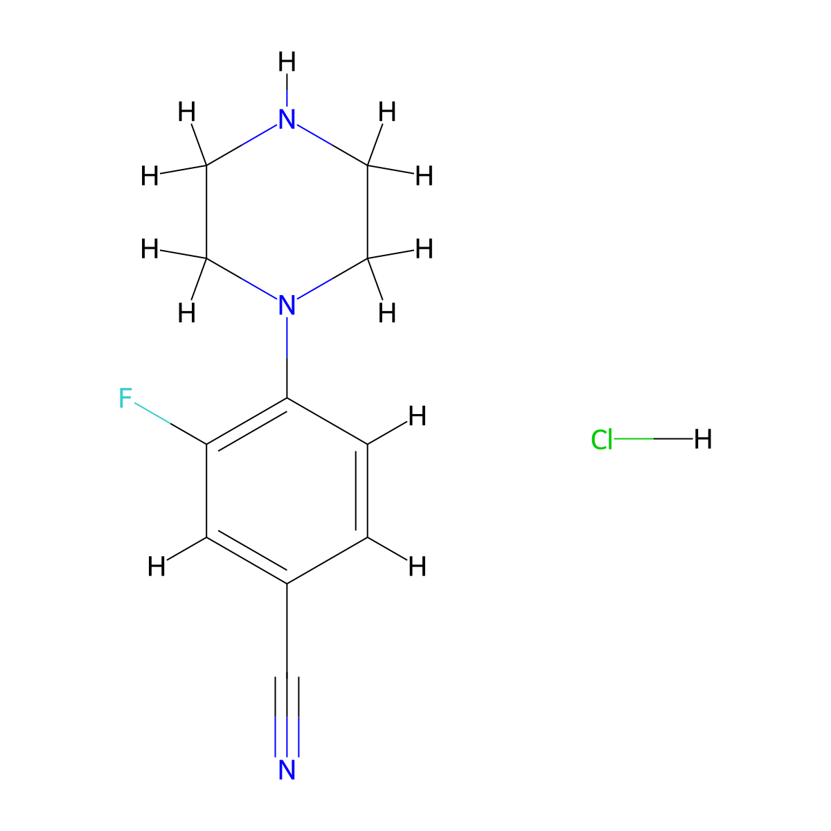 3-Fluoro-4-(piperazin-1-yl)benzonitrile hydrochloride molecular structure, CAS 2504237-35-6