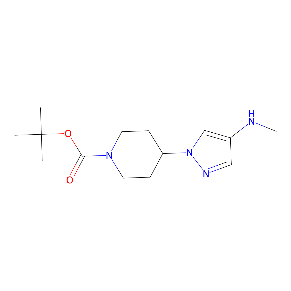 Tert-butyl 4-[4-(methylamino)pyrazol-1-yl]piperidine-1-carboxylate molecular structure, CAS 2504240-17-7