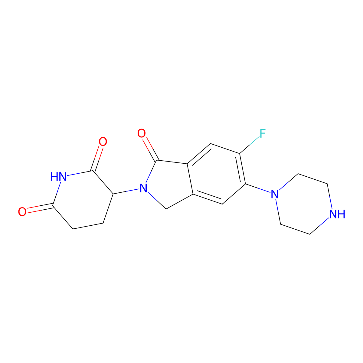 (S)-3-(6-Fluoro-1-oxo-5-(piperazin-1-yl)isoindolin-2-yl)piperidine-2,6-dione molecular structure, CAS 2504914-77-4
