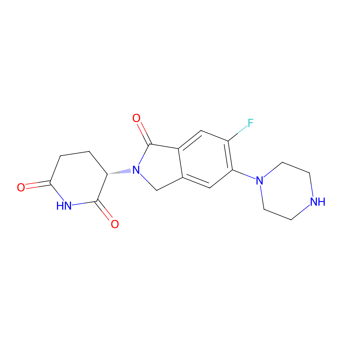 (S)-3-(6-Fluoro-1-oxo-5-(piperazin-1-yl)isoindolin-2-yl)piperidine-2,6-dione molecular structure, CAS 2504914-77-4