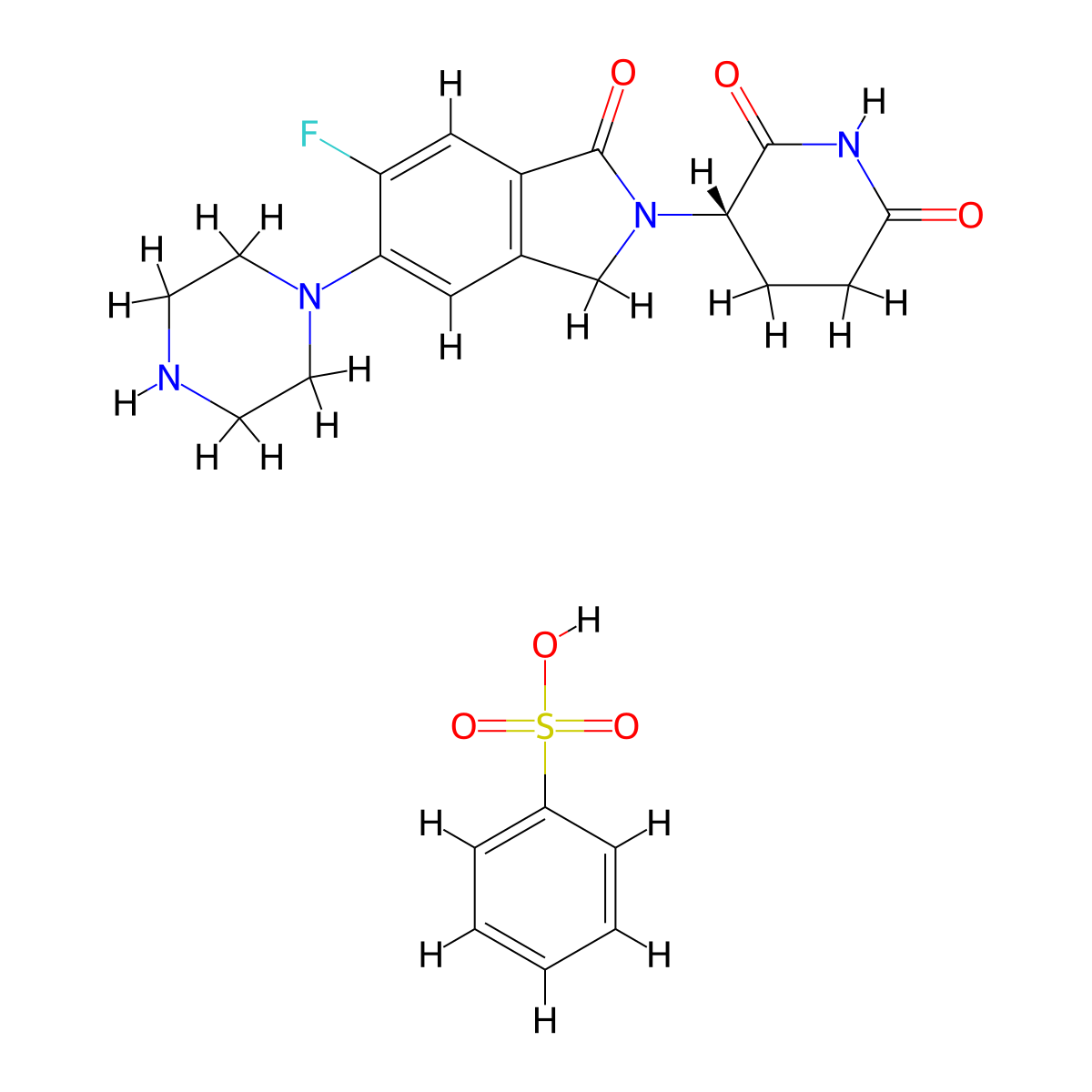 (S)-3-(6-Fluoro-1-oxo-5-(piperazin-1-yl)isoindolin-2-yl)piperidine-2,6-dione benzenesulfonate molecular structure, CAS 2504914-78-5