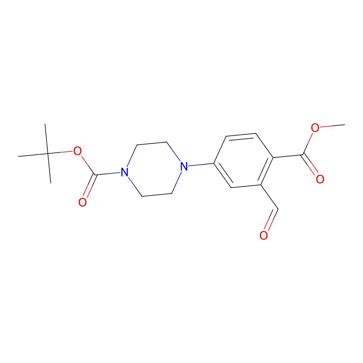 Tert-butyl 4-(3-formyl-4-(methoxycarbonyl)phenyl)piperazine-1-carboxylate molecular structure, CAS 2504915-16-4