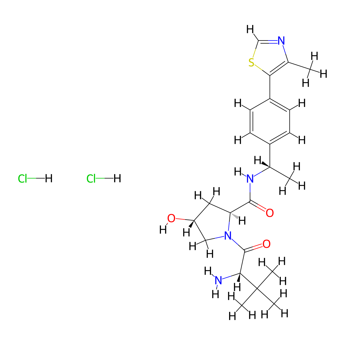 (2S,4R)-1-[(2S)-2-amino-3,3-dimethylbutanoyl]-4-hydroxy-N-[(1S)-1-[4-(4-methyl-1,3-thiazol-5-yl)phenyl]ethyl]pyrrolidine-2-carboxamide dihydrochloride molecular structure, CAS 2504950-56-3