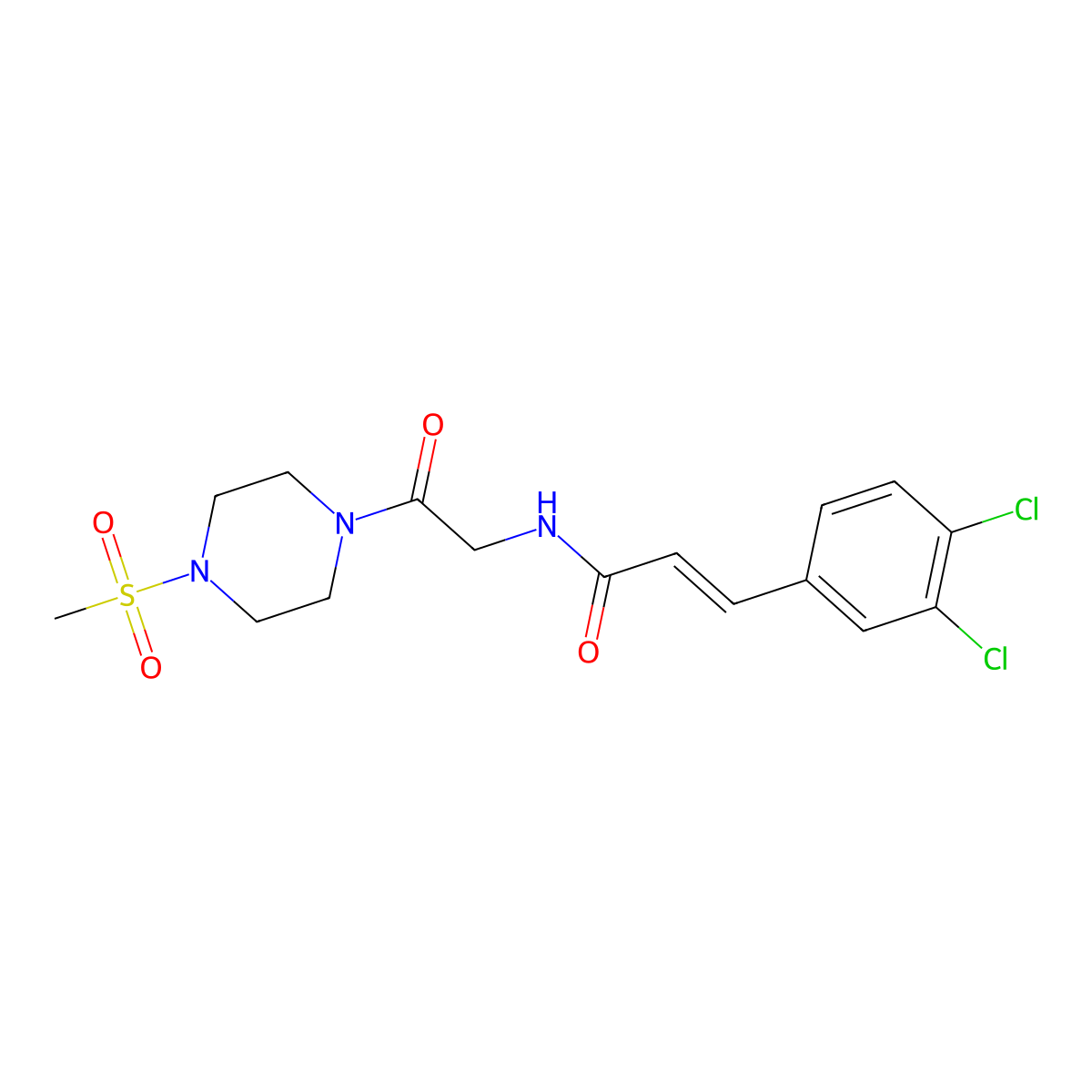 (E)-3-(3,4-Dichlorophenyl)-N-(2-(4-(methylsulfonyl)piperazin-1-yl)-2-oxoethyl)acrylamide molecular structure, CAS 2505001-62-5