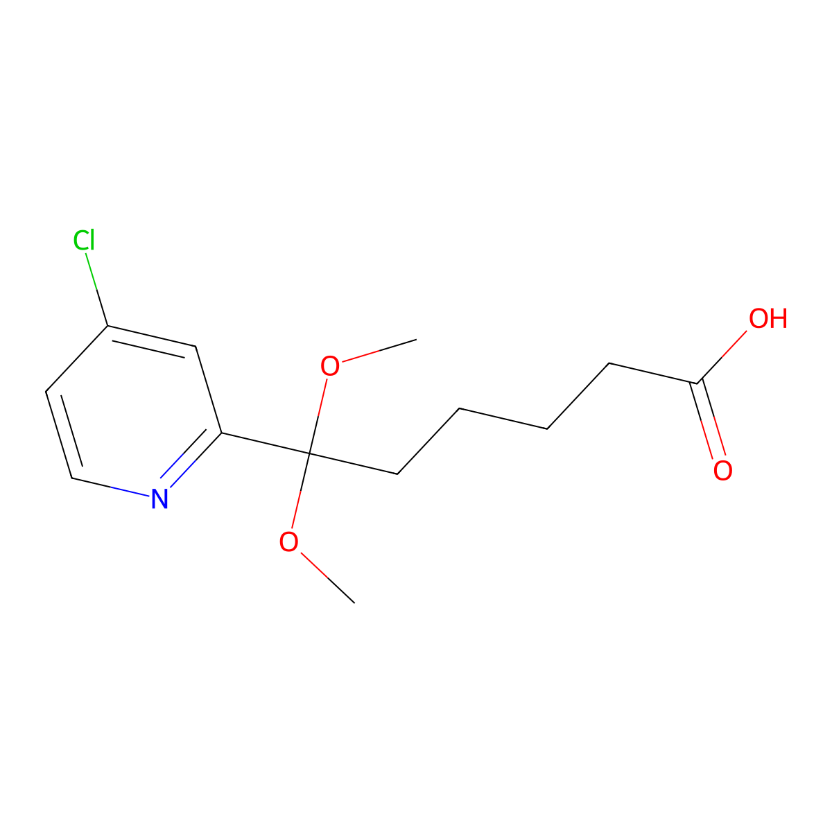 6-(4-Chloropyridin-2-yl)-6,6-dimethoxyhexanoic acid molecular structure, CAS 2505174-91-2