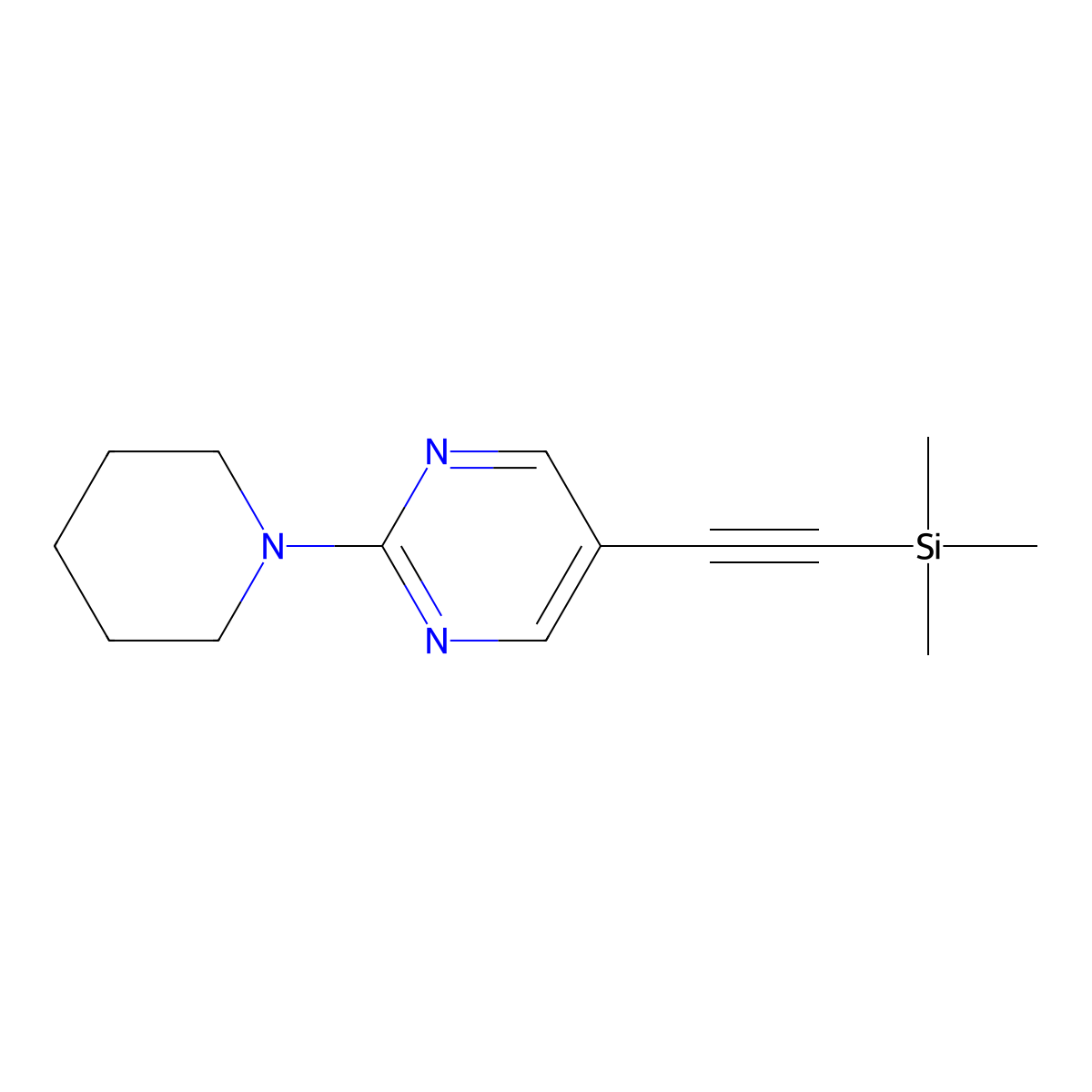 2-(Piperidin-1-yl)-5-((trimethylsilyl)ethynyl)pyrimidine molecular structure, CAS 2505252-85-5