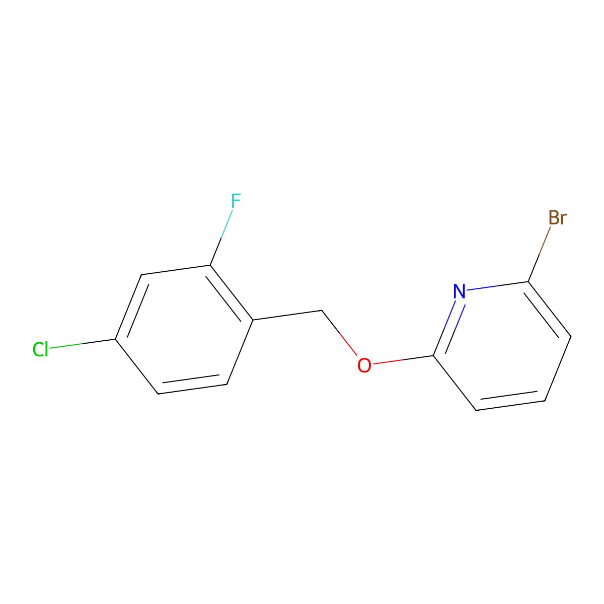 2-Bromo-6-((4-chloro-2-fluorophenyl)methoxy)pyridine molecular structure, CAS 2505461-94-7
