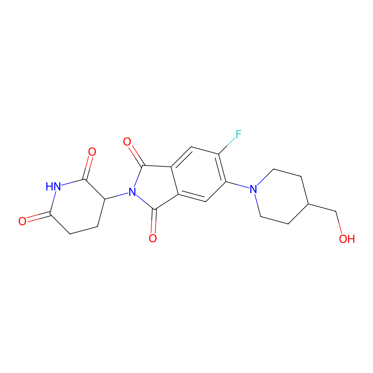 2-(2,6-Dioxopiperidin-3-yl)-5-fluoro-6-(4-(hydroxymethyl)piperidin-1-yl)isoindoline-1,3-dione molecular structure, CAS 2505501-99-3