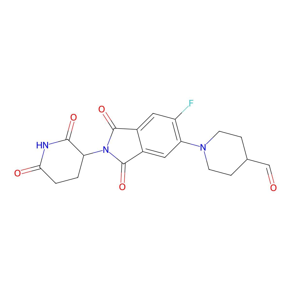 1-(2-(2,6-Dioxopiperidin-3-yl)-6-fluoro-1,3-dioxoisoindolin-5-yl)piperidine-4-carbaldehyde molecular structure, CAS 2505502-00-9