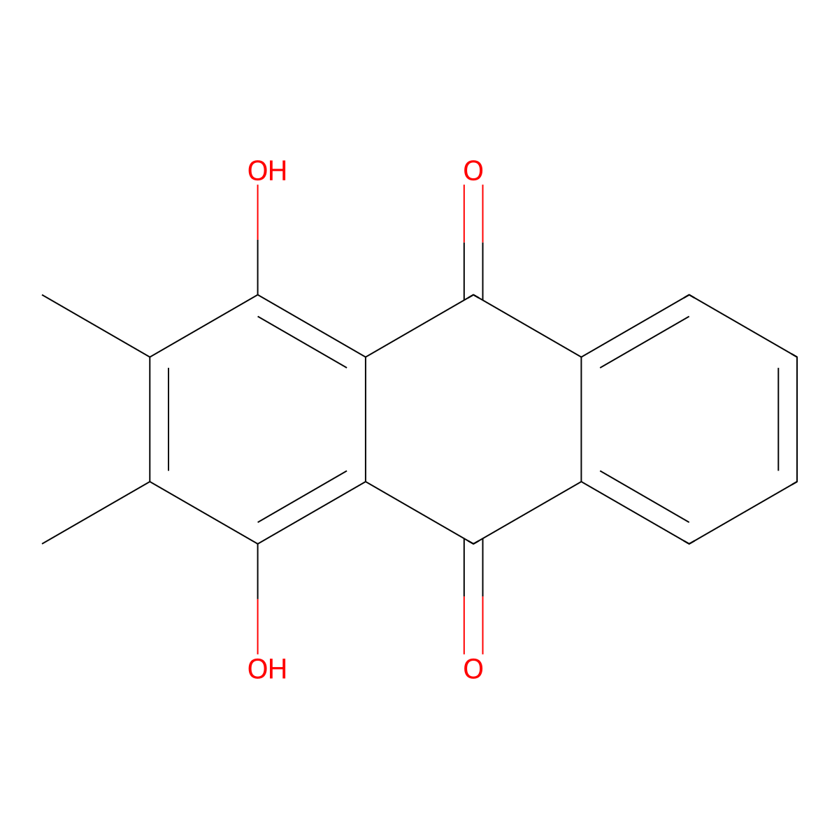 1,4-Dihydroxy-2,3-dimethyl-9,10-anthraquinone molecular structure, CAS 25060-18-8