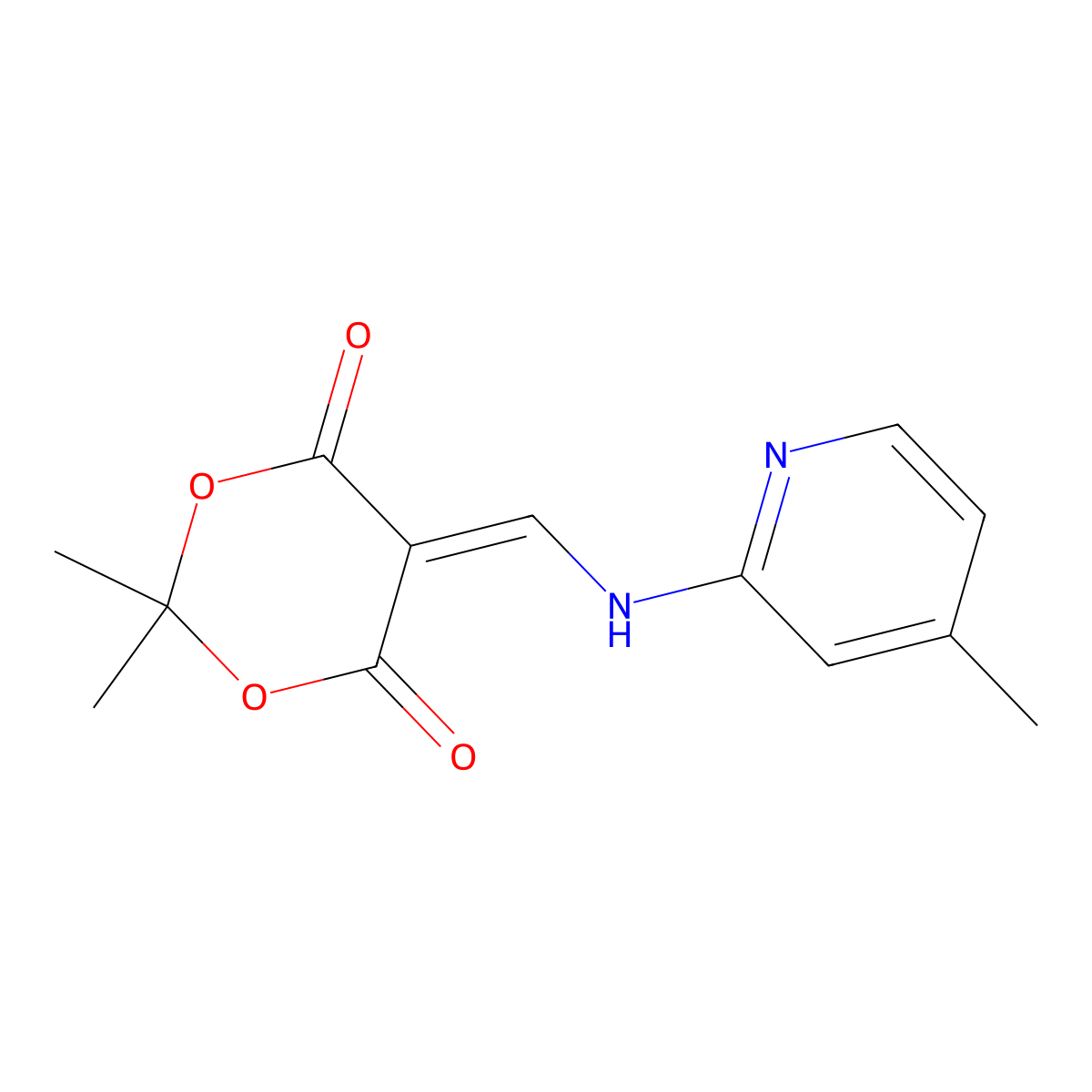 2,2-Dimethyl-5-(((4-methylpyridin-2-yl)amino)methylene)-1,3-dioxane-4,6-dione molecular structure, CAS 25063-96-1