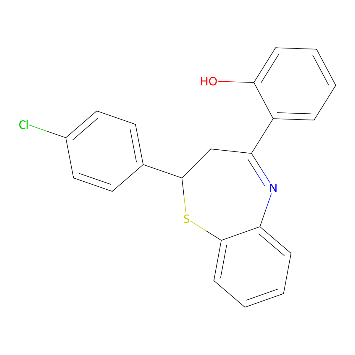 2-[2-(4-Chlorophenyl)-2,3-dihydro-1,5-benzothiazepin-4-yl]phenol molecular structure, CAS 250640-60-9