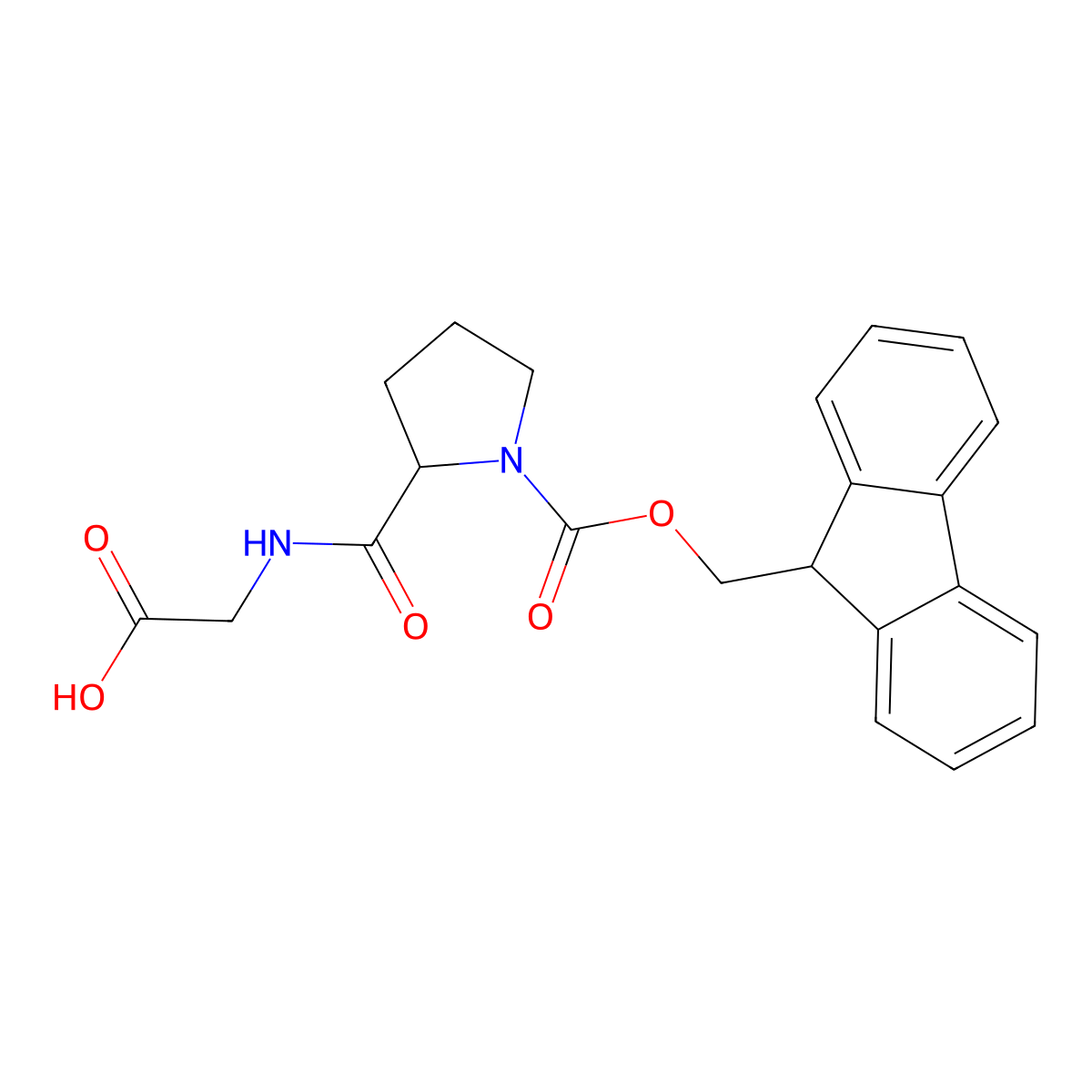 2-(((2S)-1-(((9H-fluoren-9-yl)methoxy)carbonyl)pyrrolidin-2-yl)formamido)acetic acid molecular structure, CAS 250695-65-9