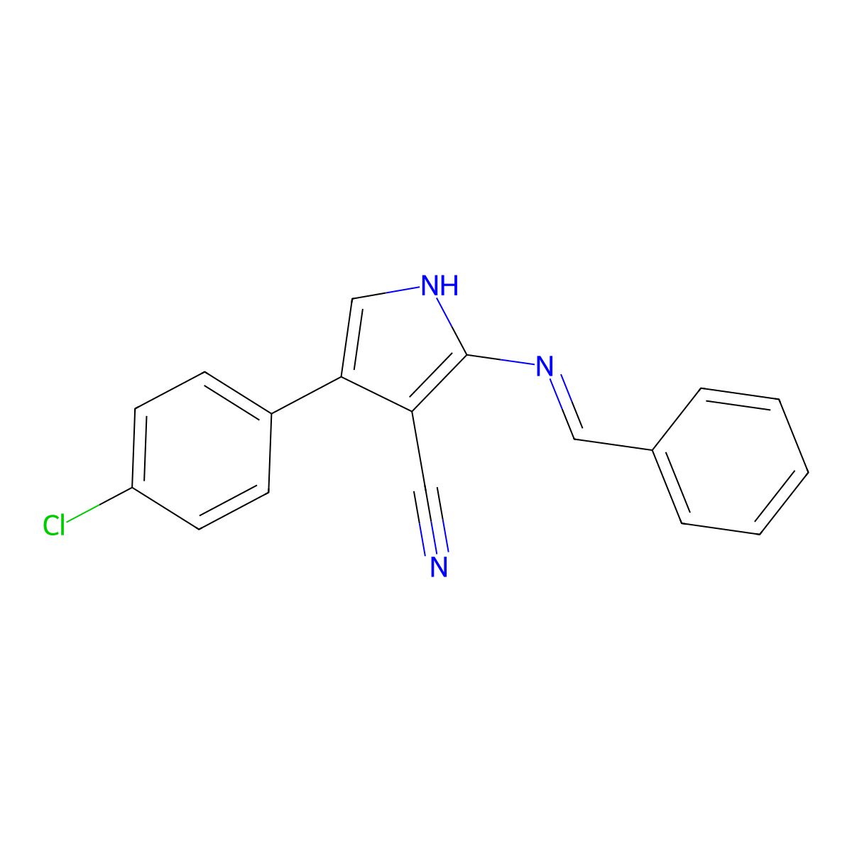 4-(4-chlorophenyl)-2-[(E)-(phenylmethylidene)amino]-1H-pyrrole-3-carbonitrile molecular structure, CAS 250713-75-8