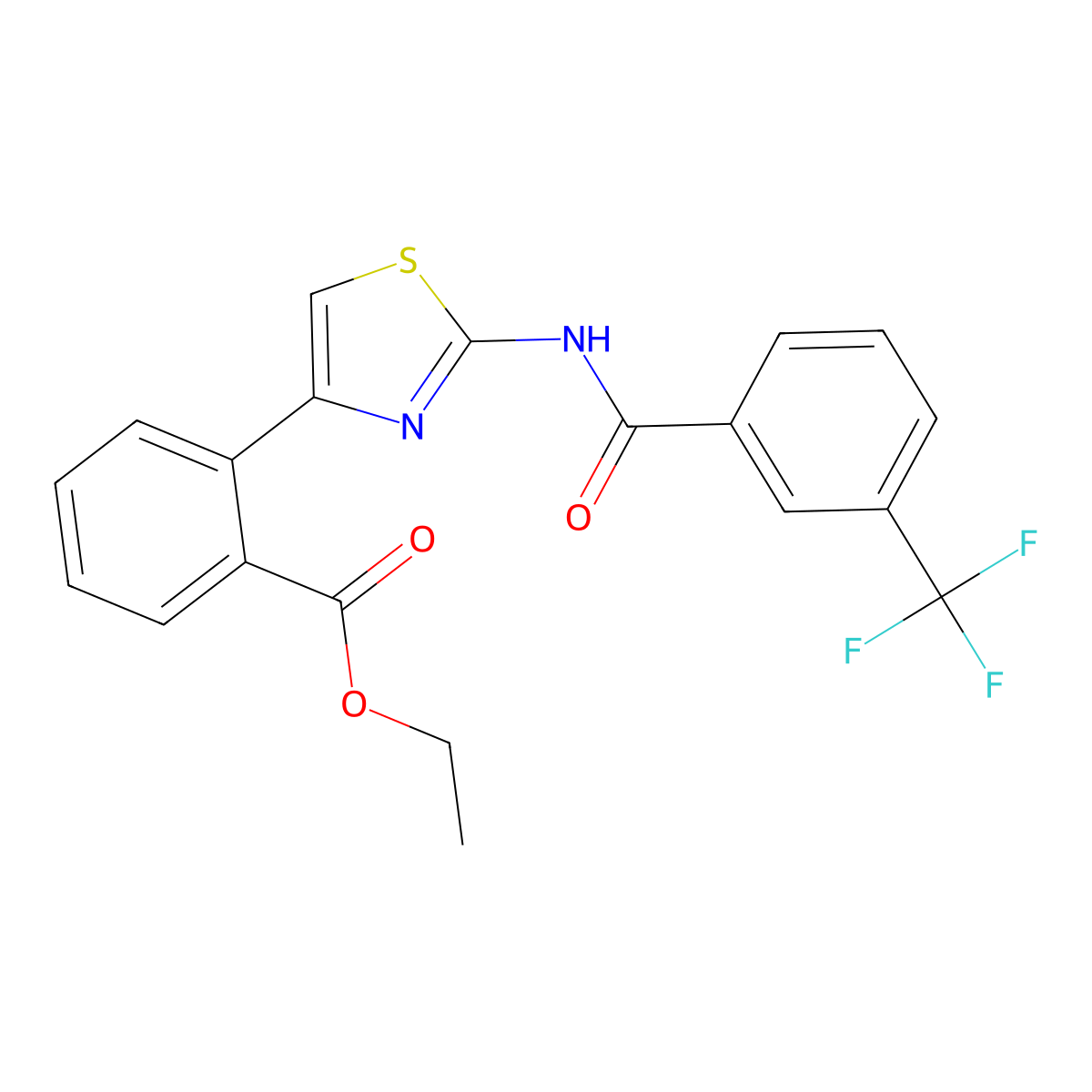 Ethyl 2-(2-{[3-(trifluoromethyl)benzoyl]amino}-1,3-thiazol-4-yl)benzenecarboxylate molecular structure, CAS 250713-79-2